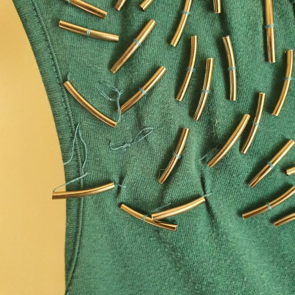 Dark Green Jennifer Lopez Beaded Sleeveless Top - Picture 4 of 6